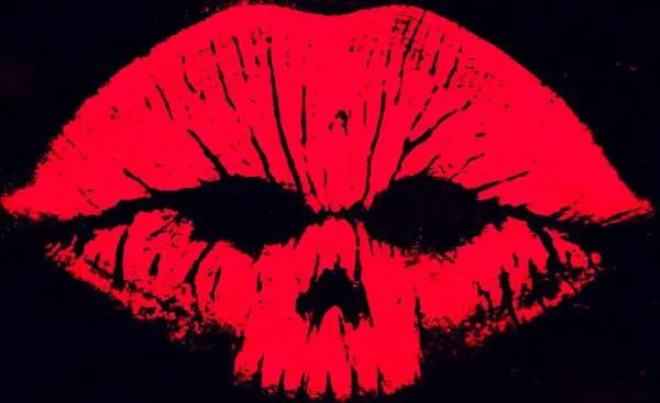 Red lips forming a skull shape.
