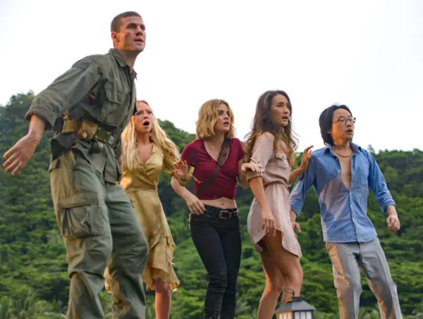 Group of people stare off to the sky in Fantasy Island