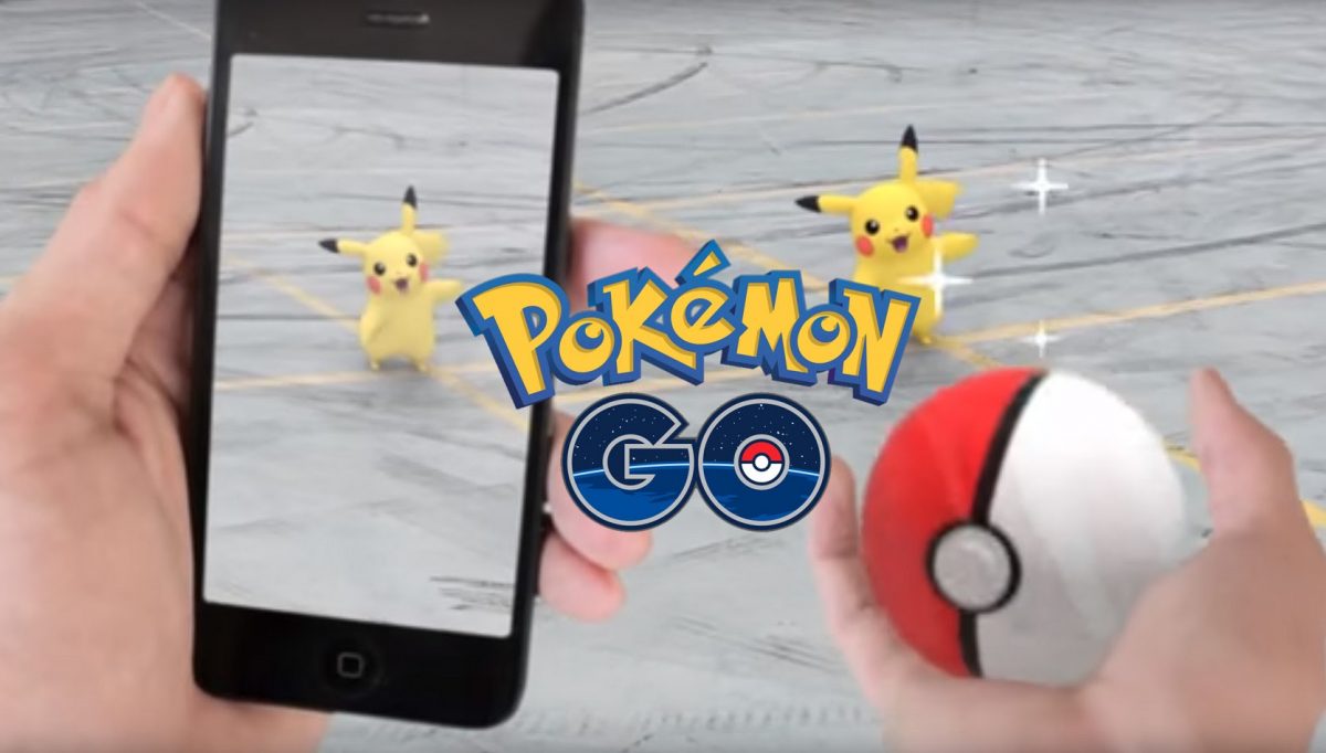 Catching a Pokemon with a Pokeball on a phone.