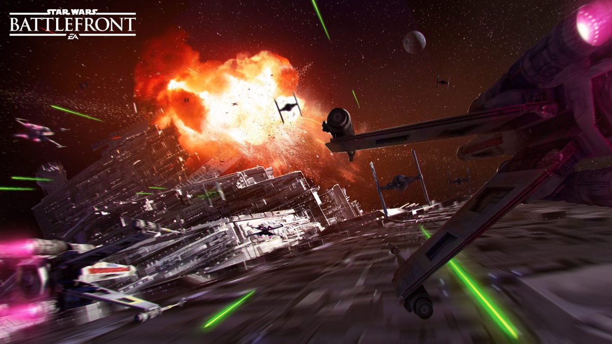 Star Wars: Battlefront spaceship battle scene.