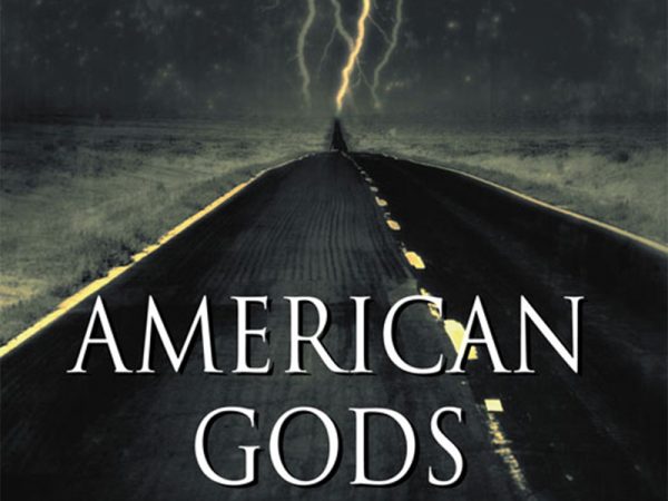 American Gods book cover with stormy sky.