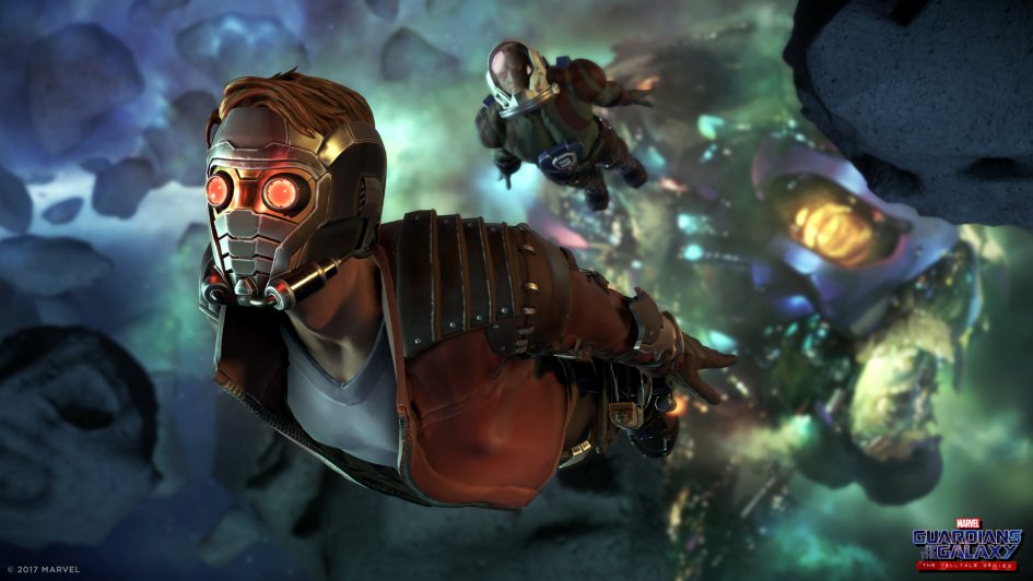 Star-Lord flying in Guardians of the Galaxy.