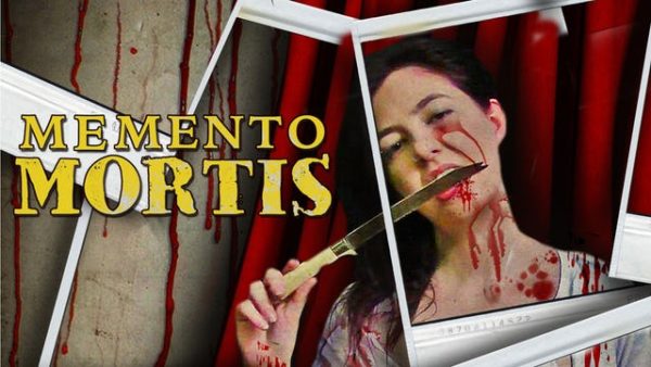 Woman holds knife, covered in blood, "Memento Mortis" text.