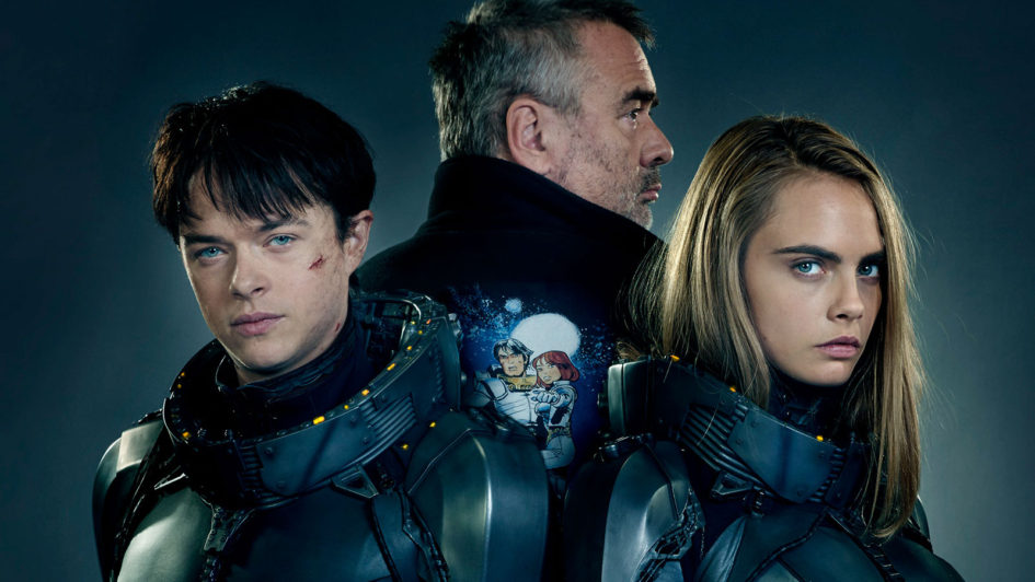 Three characters in futuristic attire.