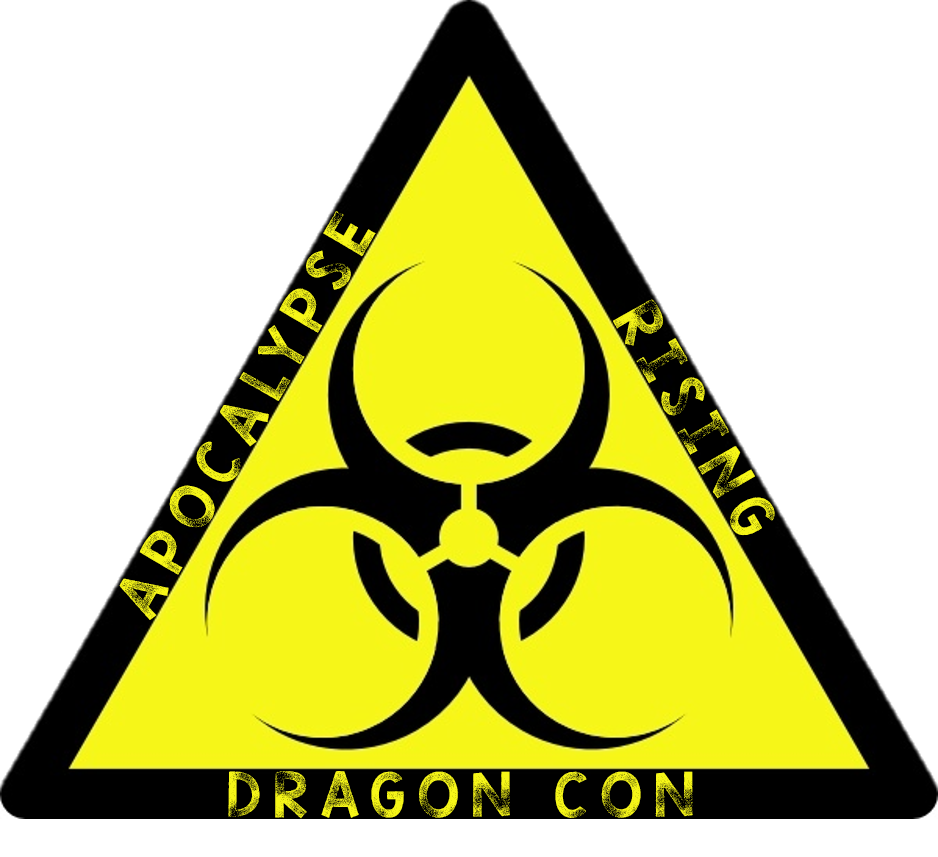 Yellow biohazard symbol with "Dragon Con" text.