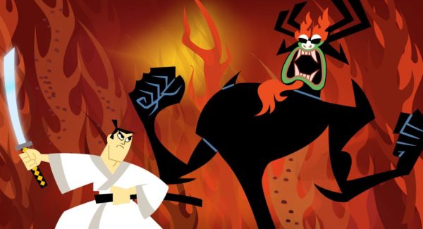 Samurai Jack facing off against Aku.