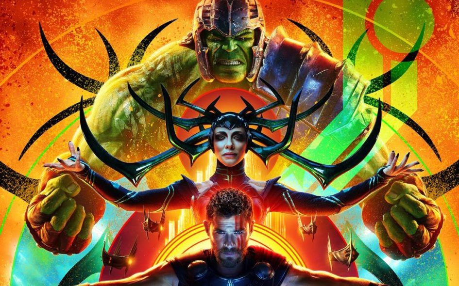 Thor, Hulk, and Hela in battle.