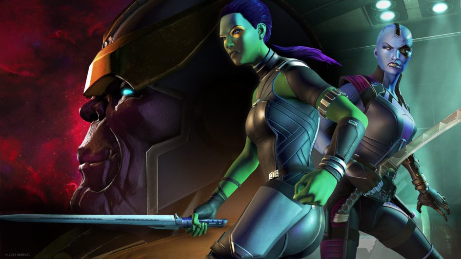 Gamora and Nebula face off against Thanos.