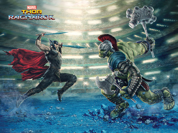 Thor and Hulk fight in Ragnarok.