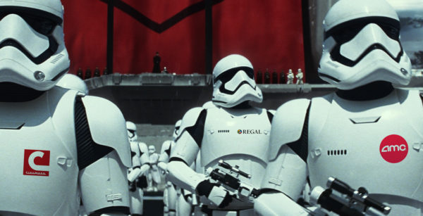 Stormtroopers with movie theater logos.