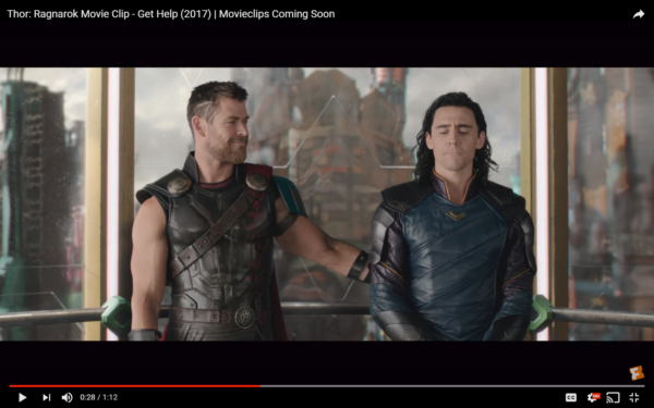 Thor and Loki in a scene from Thor: Ragnarok.