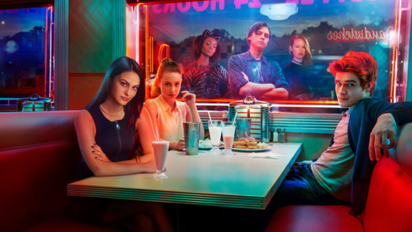 "Riverdale" cast in a diner booth.