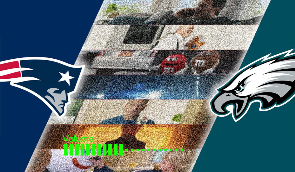 Patriots vs Eagles logo graphic with TV static.