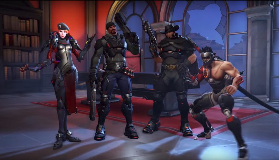 Overwatch characters pose for a group photo.