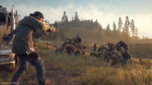 Deacon fires a gun at Freakers in the game Days Gone