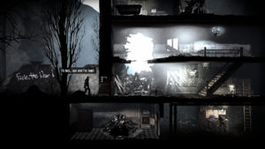 Screenshot from This War of Mine showing the basic layout of the shelter