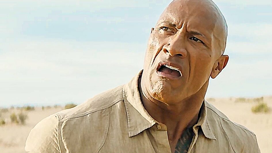 Dwayne Johnson with a confused look on his face from Jumanji The Next Level 2019