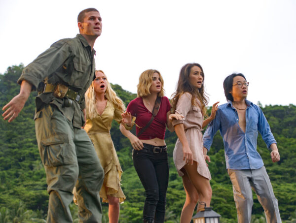 Group of people stare off to the sky in Fantasy Island