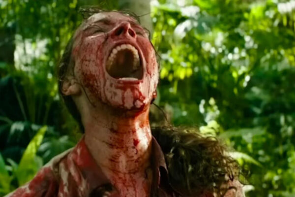 Rachel McAdams screams in pain while covered in blood in the film Send Help